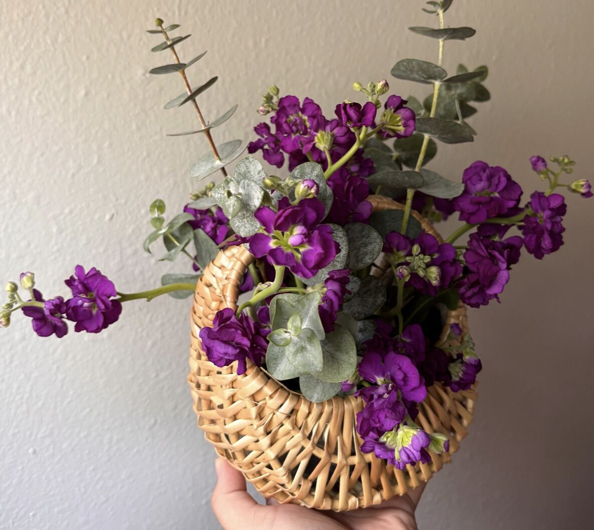 Candela Flower Co. purple stock basket arrangement