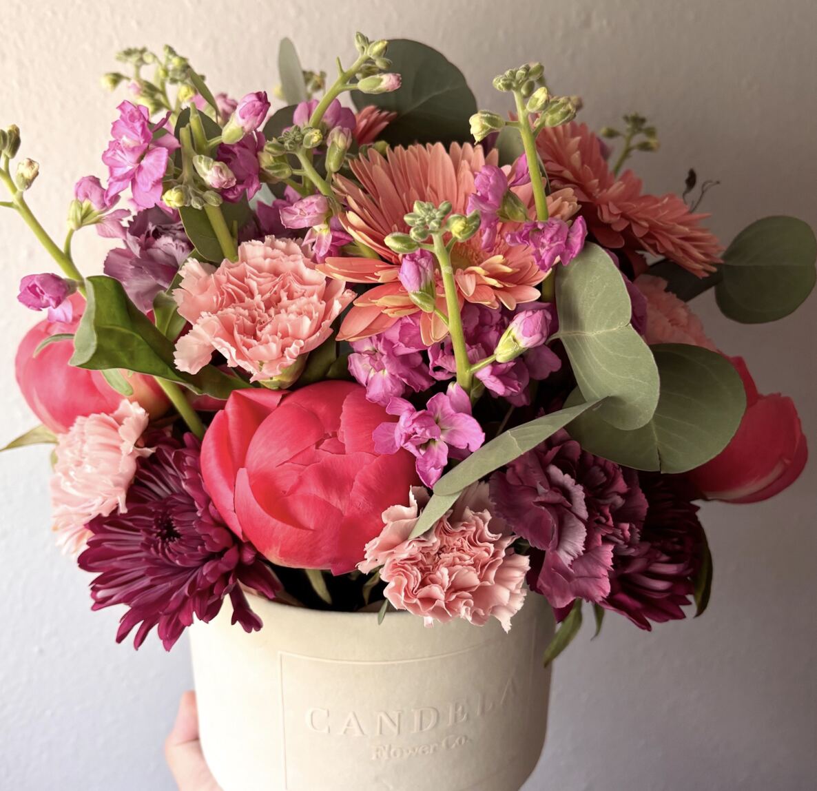 Candela Flower Co. branded box arrangement