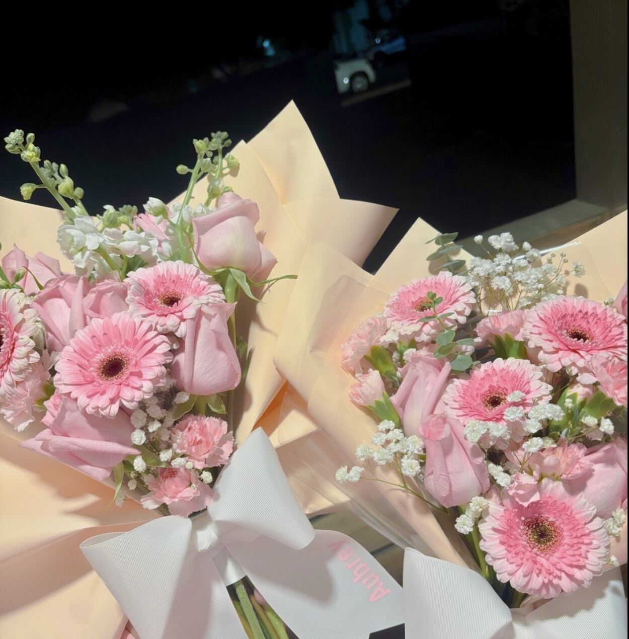 Candela Flower Co. orange gerbera and hydrangea bouquet